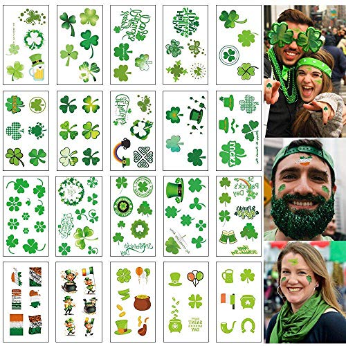 DARKLATER St. Patrick's Day Tattoos, Shamrock Tattoos, Saint Patricks Day Temporary Tattoos Stickers for Face, Clover Tattoo, Mother's Day Gift Temporary Tattoos for Mom Women