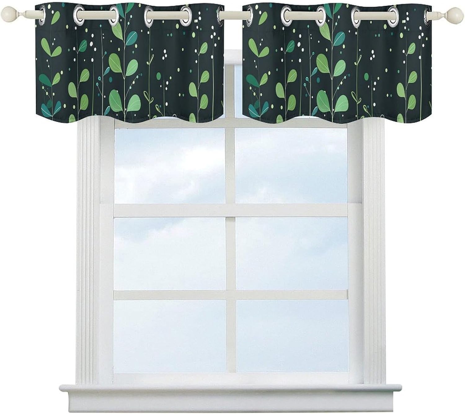 Green Plant Plane Valance for Windows, 2 Pack Kitchen Curtains Modern Home Decor, Soft Blackout Window Curtains for Living Room & Bedroom, 18 X 52 Inch