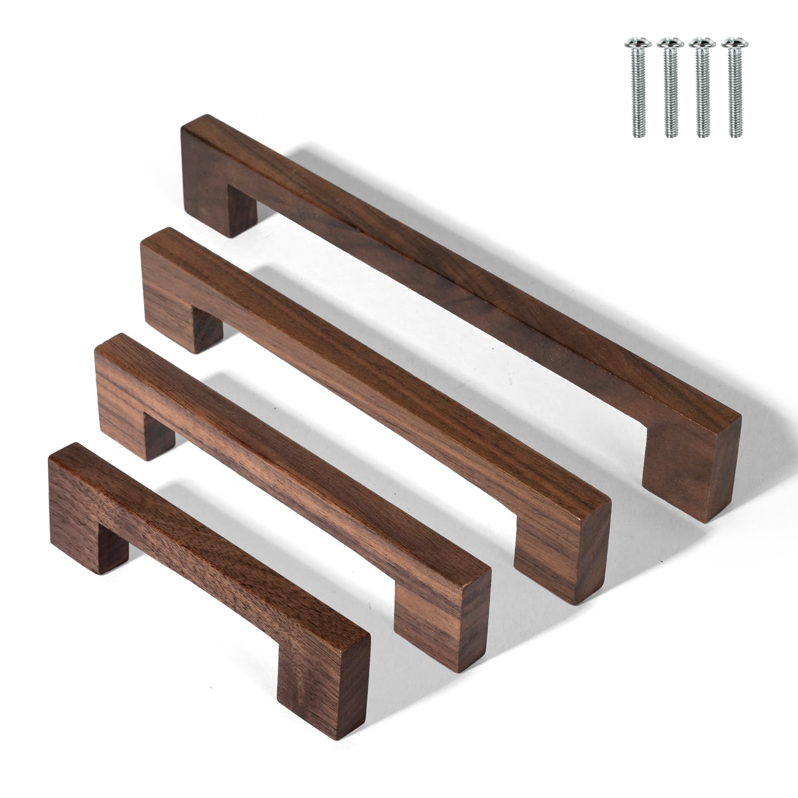 KOVNISE 2 PCS Wooden Handles for Cabinet Solid Handle Cabinet Pulls Dark Walnut Original Wood Color Simple Modern Style for Cabinet Cupboard Door Drawer Dresser Drawer (160MM)