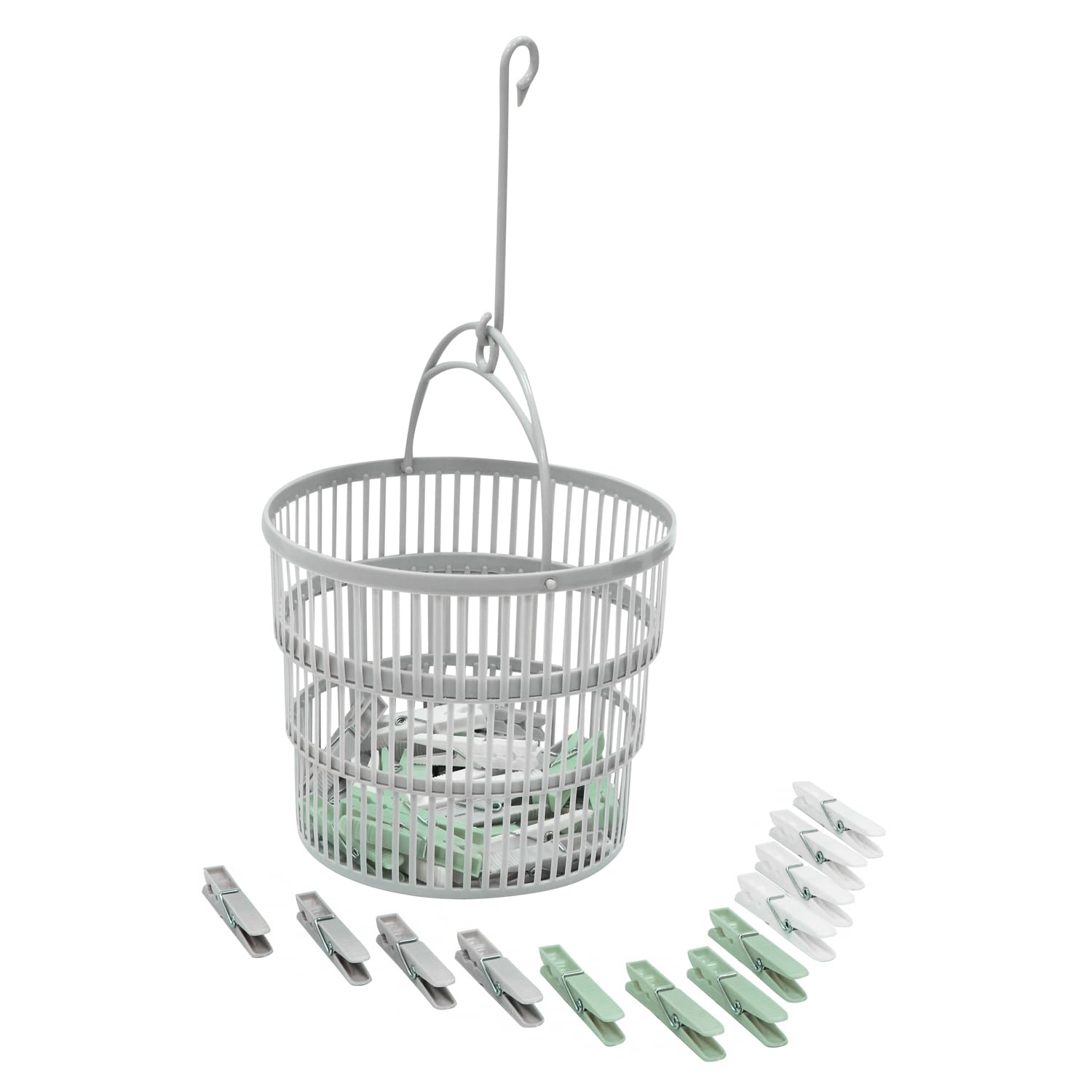 Jvl Grey Collapsible Peg Basket With Handle And 50 Plastic Clothes Pegs – Laundry Storage Holder