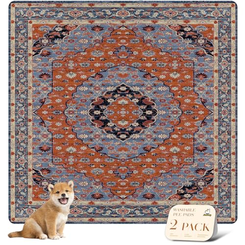 Image of nunubaby 2PACK Washable Pee Pads for Dogs, Stylish, Non-Slip and Leak-Proof Pee Pads. Reusable Potty Pads for Dogs for Crates and Floors.(Red /Floral,72 inch x72 inch )