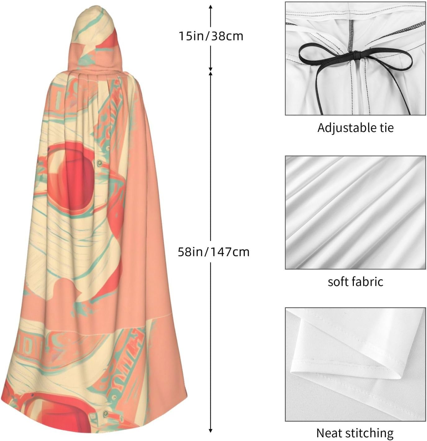 Retro Abstract Shades Men Women Halloween Role Play Party Decoration Hooded Poncho Black