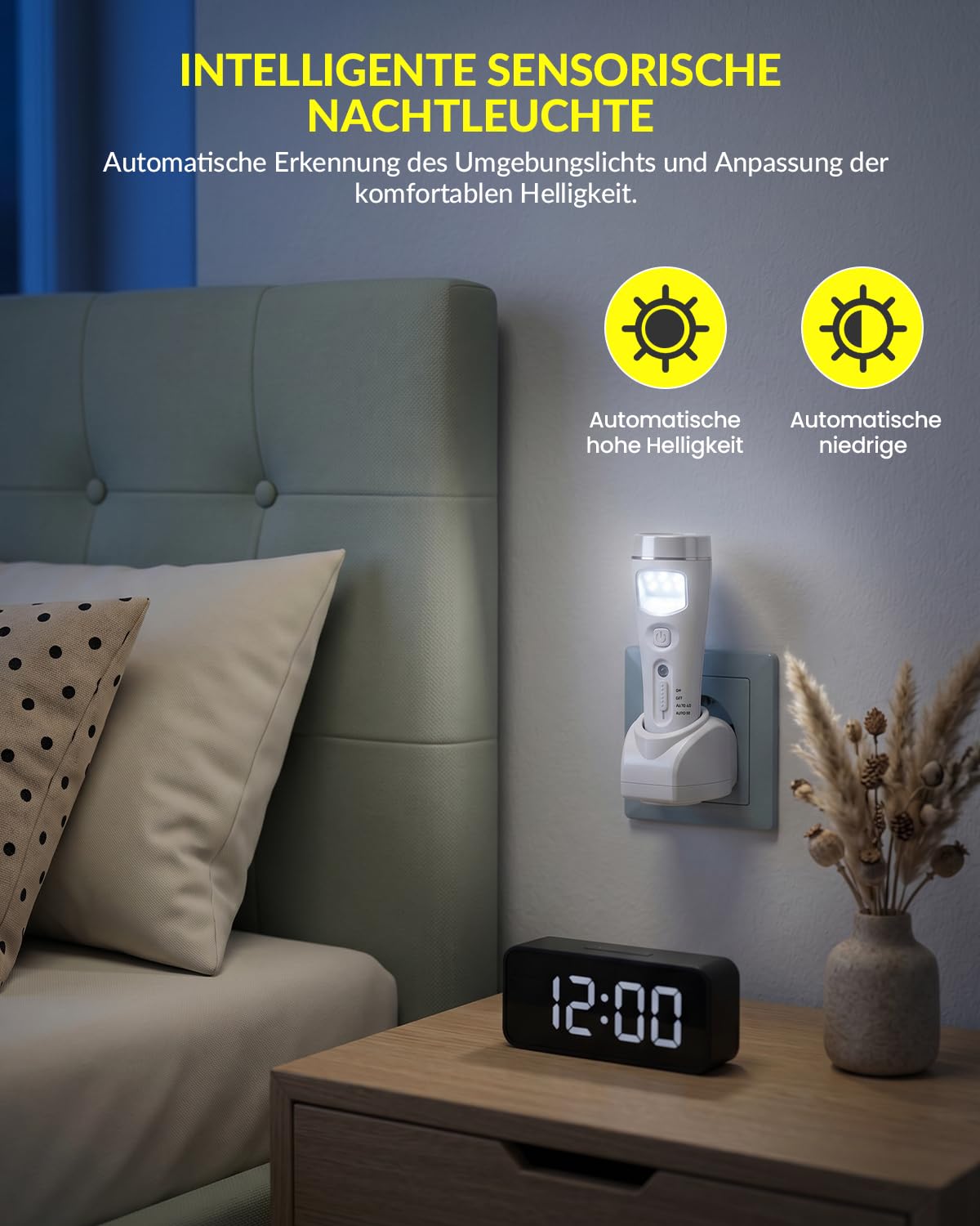 Klarlight 2 Stücke Wiederaufladbare Notleuchten für Stromausfall zu Hause, Automatische Einschaltung Stromausfall Nacht Licht Taschenlampe, EU Stecken Sie Wandtaschenlampe mit Lichtsensor für Hurrikan