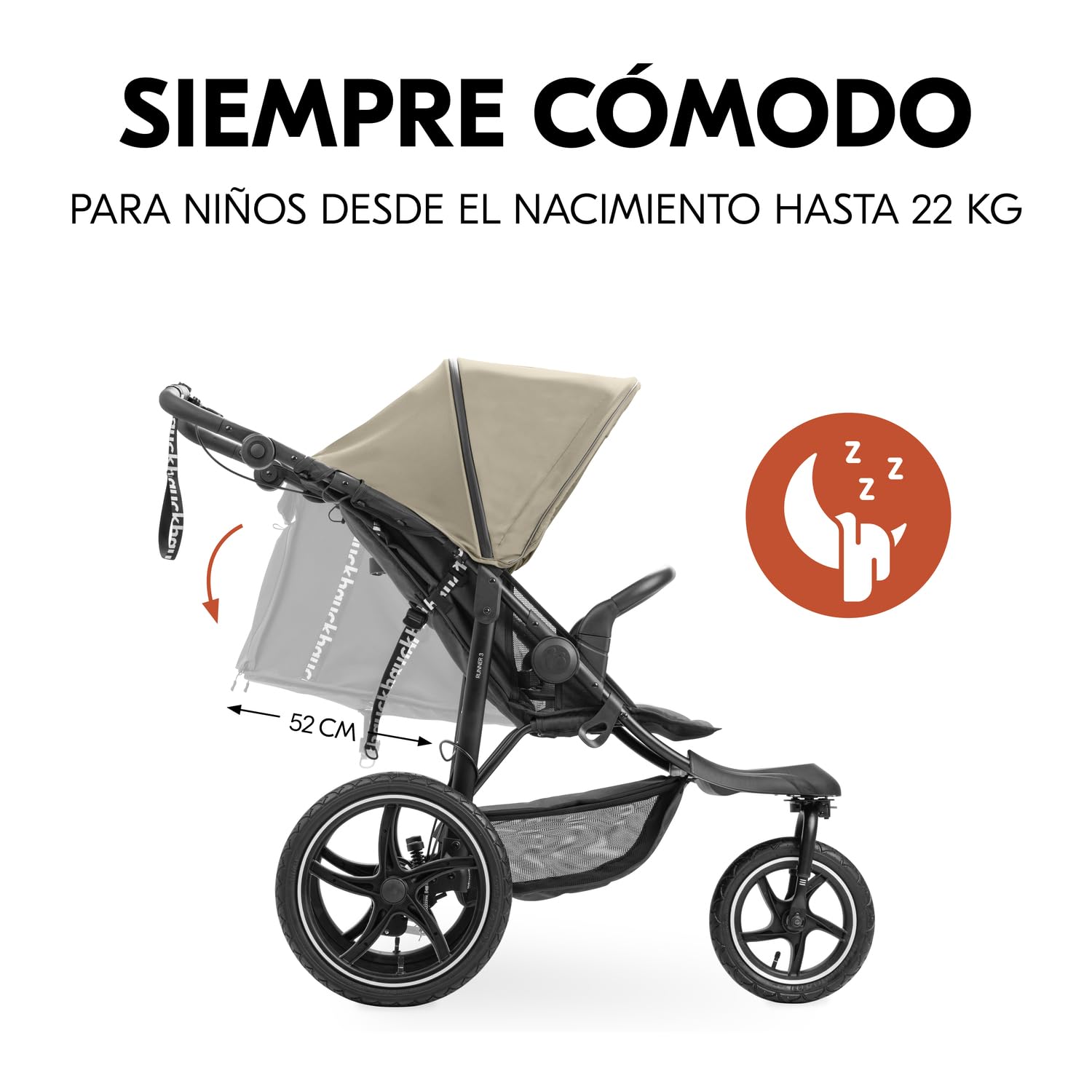 hauck Runner 3 Silla de Paseo Ligera hasta 22 kilos - Carrito Bebé de 3 Ruedas Reclinable - Carro para Niños con Neumáticos XL de Aire - Suspensión - Freno de Mano - Capota XL UPF 50+ - Oliva