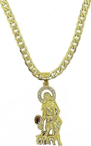 Colgante de San Lázaro GP de 14 quilates con collar de 24 pulgadas de acero inoxidable dorado - San Lázaro Dije Con Cadena De 24 Pulgadas Oro Acero