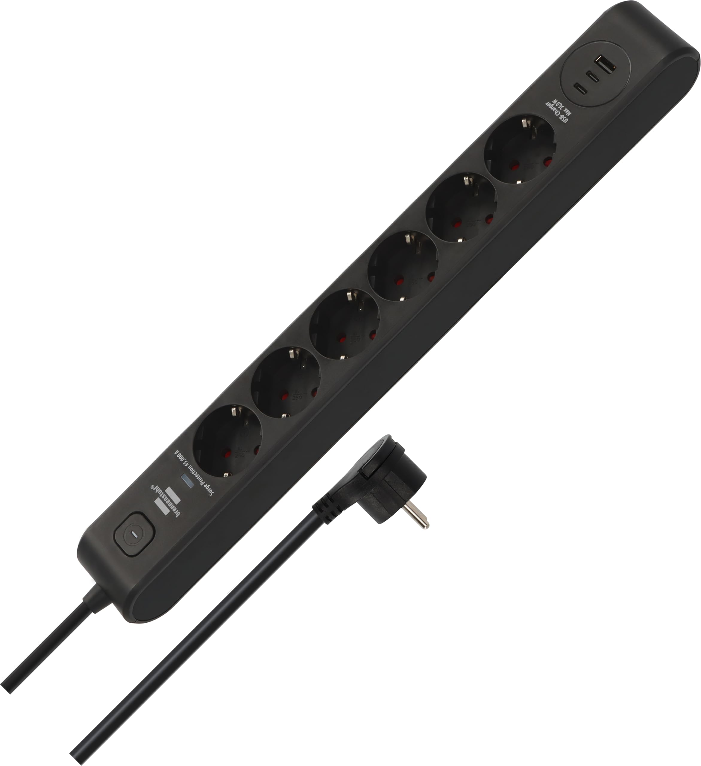 Brennenstuhl Ciabatta elettrica a 6 prese con USB e protezione da sovratensioni (presa multipla con 2 prese USB C PD 36 W per ricarica rapida e 1 USB A 36 W, interruttore, cavo da 2 m) nero