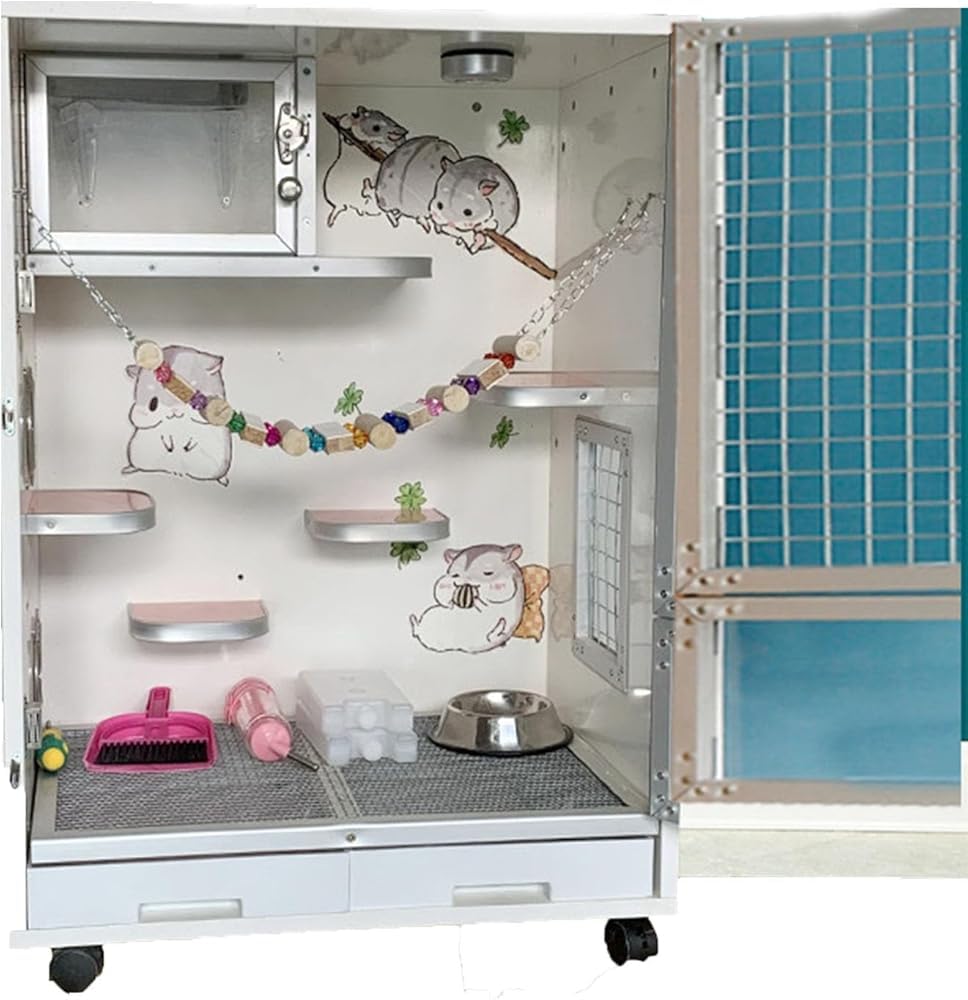 Grande gabbia per cincillà, 61 cm, trasparente, filo acciaio resistente, porte, vassoio rimovibile, accessori, habitat piccoli animali gabbia furetti, animali domestici