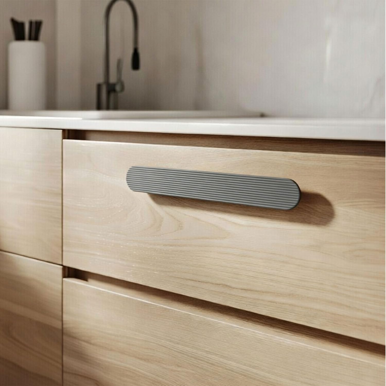 ANZER Çizgili Füme Çekmece Dolap Kulp 224 mm Metal Modern Mutfak Gardırop Banyo Dolabı Kulpu