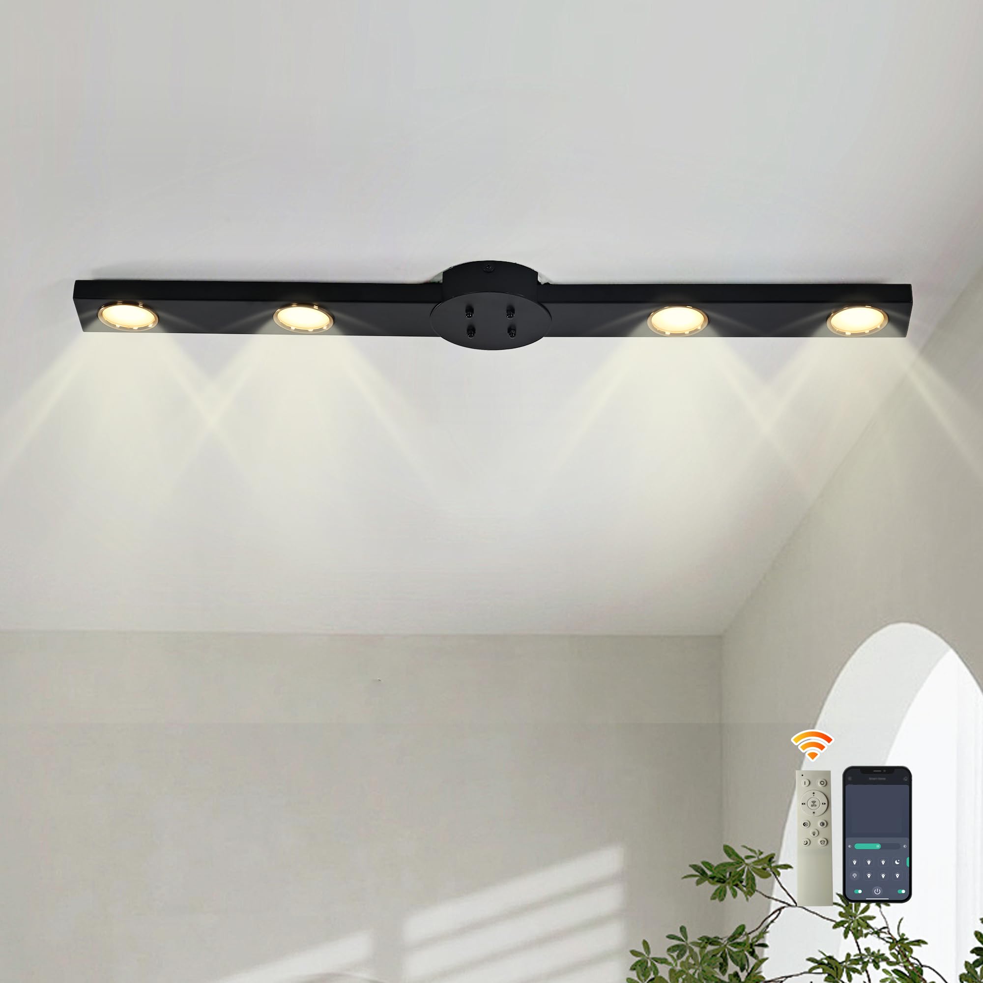 Photo 1 of Garwarm Modern Ceiling Light Track Lighting, 31.5 Inch Dimmable LED Kitchen Ceiling Light Fixture with Remote 4-Light LED Chandelier Wall Sconce for Bedroom Dining Room Black