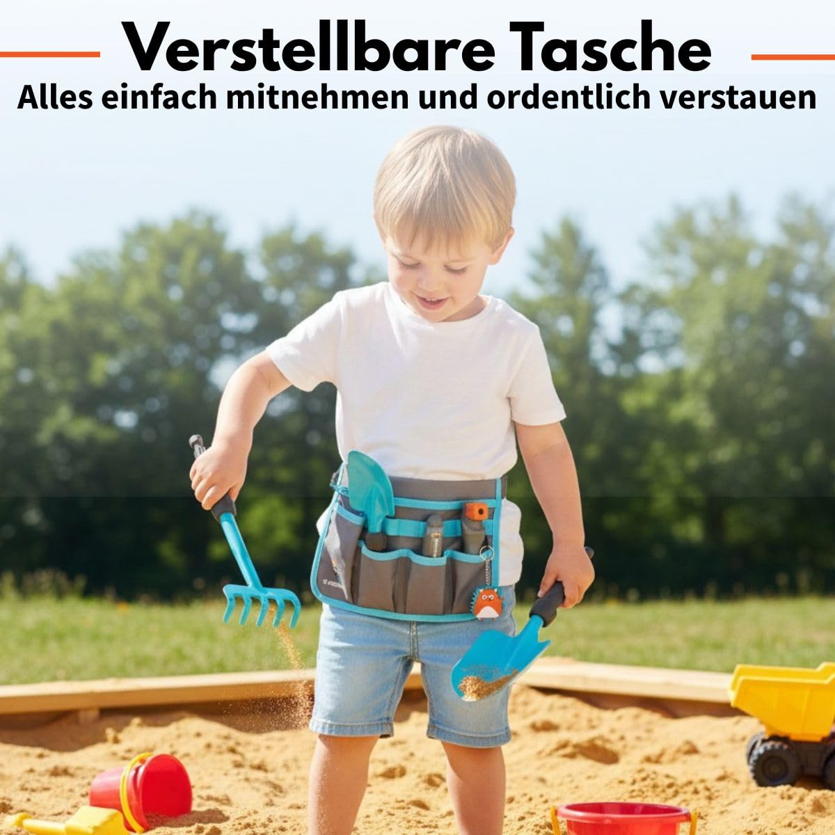 Happy People 16866 Gardena Gartentasche Set mit Gartenwerkzeug für Kinder Gartenspielzeug Outdoor Pflanzen Schaufel Harke Rechen