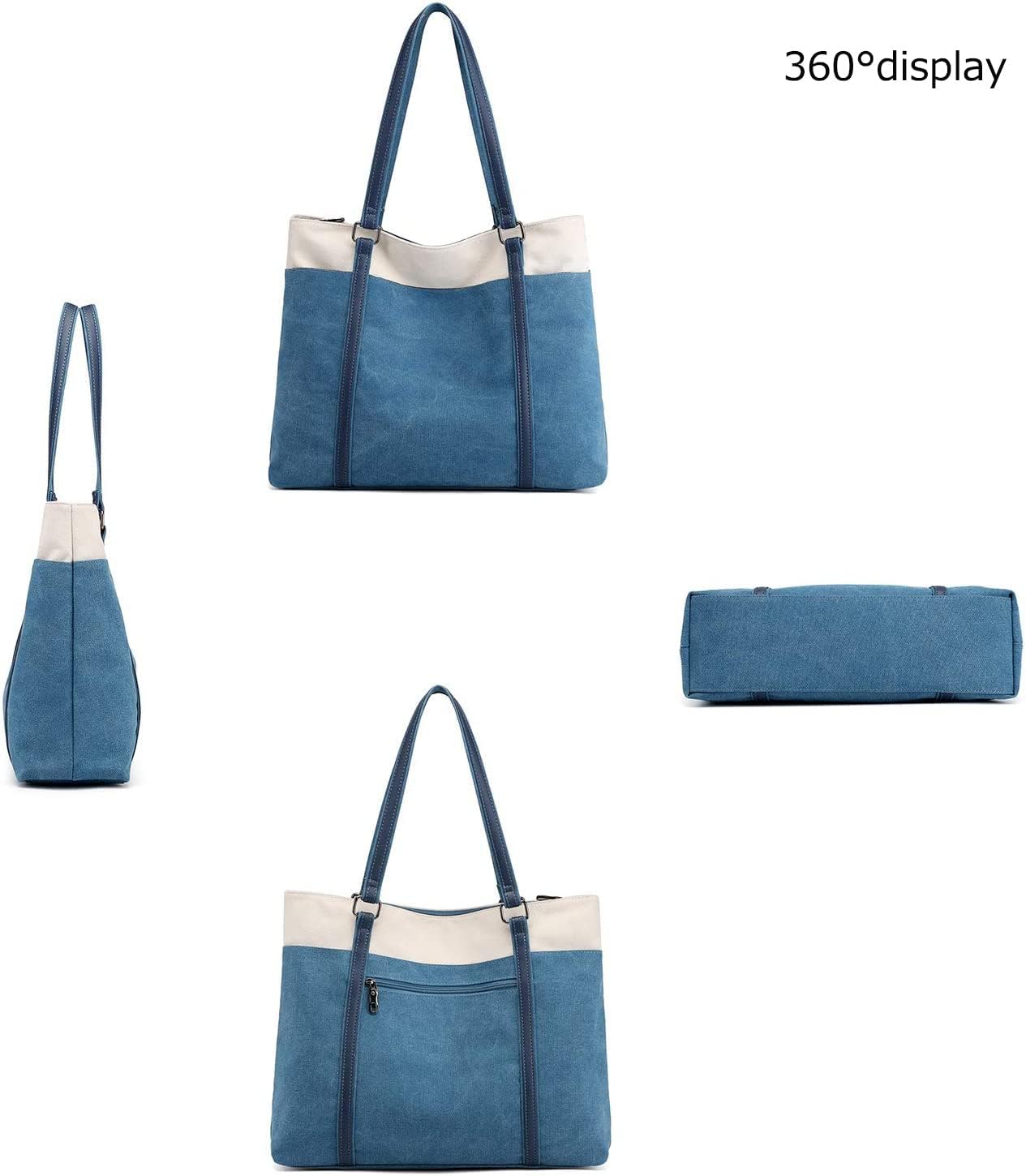 Tote Bag for Women Large Canvas Shoulder Purse for Travel Work Handbag Multi Pockets
