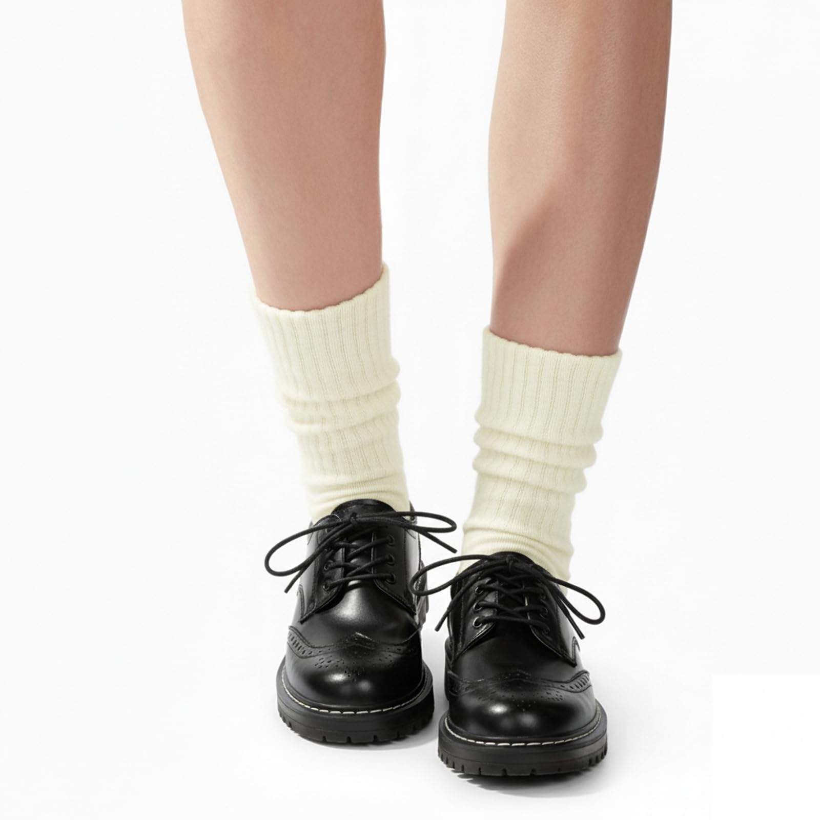 Womens Scrunch Crew Socks: Retro Solid Slouch Mid Calf Socks - Cotton Casual Athletic Socks: 6-11 C06-brown/Khaki/Cream