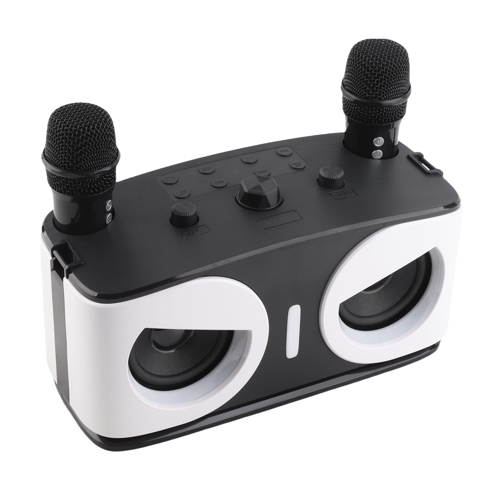 Máquina de Karaoke con 2 Micrófonos Inalámbricos, Altavoz Dual y Micrófono BT, Conjunto KTV con Efectos de Luz RGB para Fiestas en Casa Al Aire Libre (Blanca)