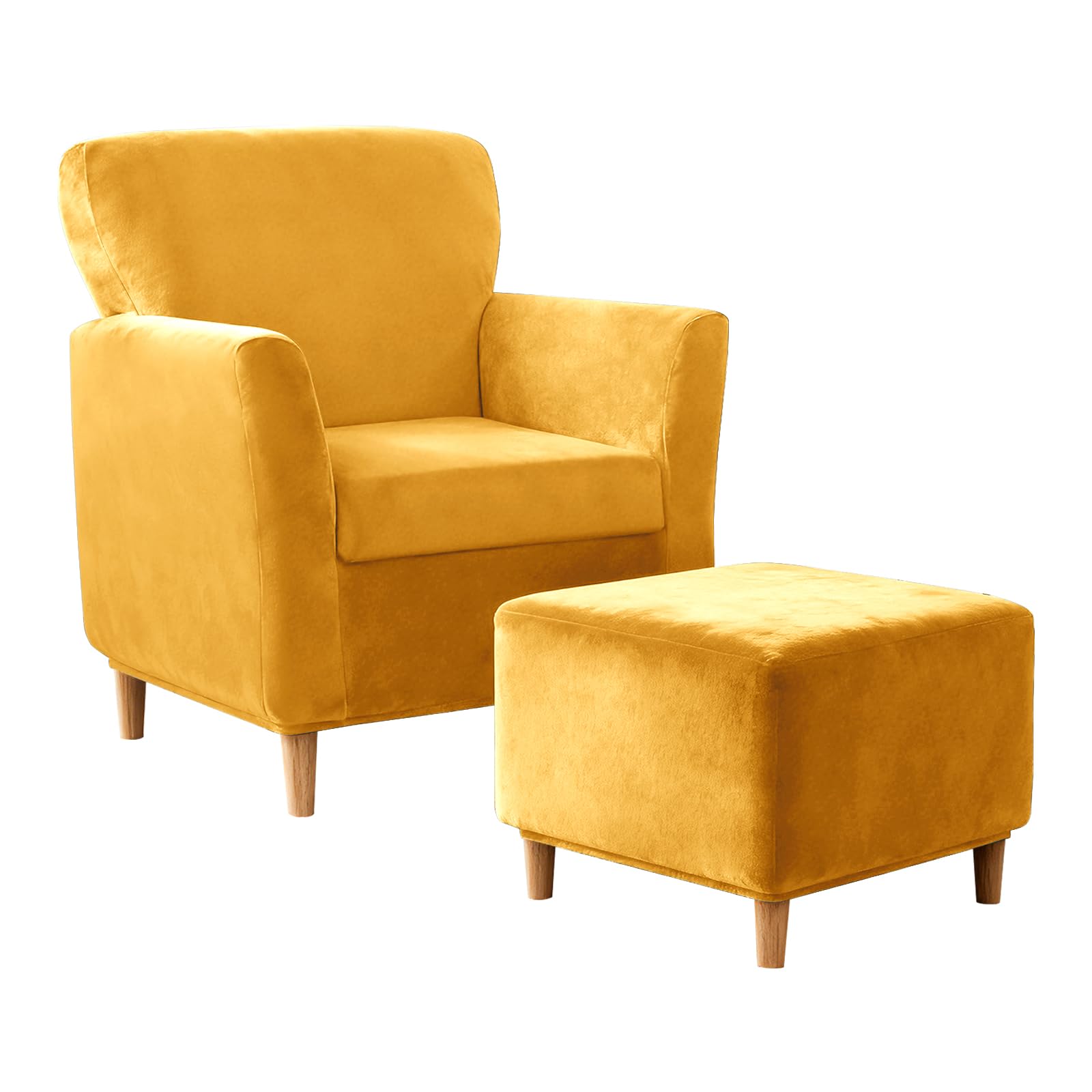 Copripoltrona Elasticizzato Copridivano 1 Posto con Braccioli, Velluto Fodera per Poltrona/Ottomana/Sedile con 4 Corde Antiscivolo (Gold,Chair+Seat+Ottoman Sq S)