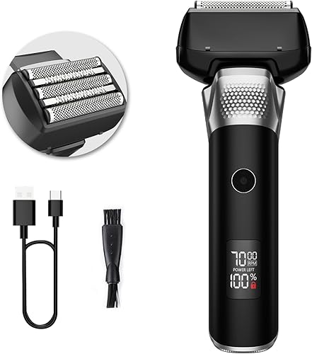 Miniatura 7 de Afeitadoras eléctricas de aluminio, maquinilla de afeitar eléctrica para hombres con recortadora, 5 cuchillas flotantes impermeables para afeitarse