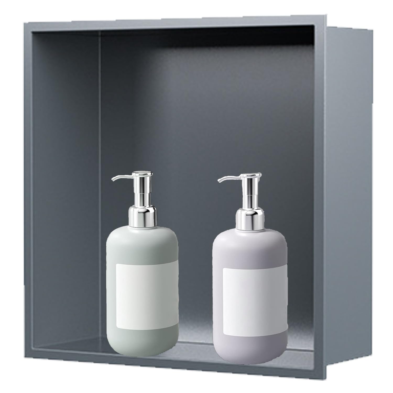 Rt - Mensola doccia da incasso in acciaio inox, nessuna piastrella necessaria, ideale per ambienti umidi e rinnovamento del bagno, grigio, 320 x 320 x 125 mm