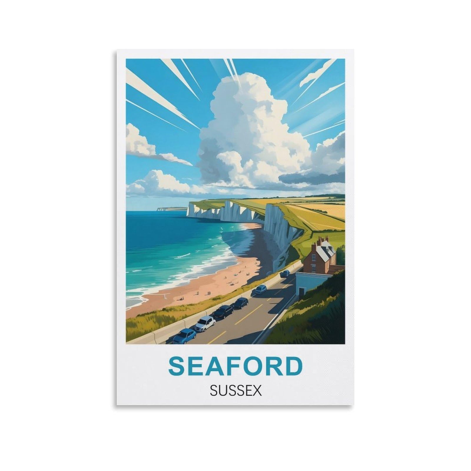 EZMLFA 5D Diamond Art Kits for Beginner,Seaford Sussex,Diamond Art House DIY Diamond Art Kits for Home Wall Decor 40x50cm