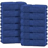 White Classic Navy Blue Hand Towels for Bathroom [12 Pack] Cotton Hand Towel Bulk for Gym, Kitchen and Spa, 16x27 Inches Soft Highly Absorbent Quick Dry Terry Salon Towels