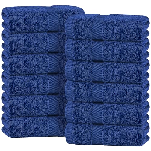 Image of White Classic Navy Blue Hand Towels for Bathroom [12 Pack] Cotton Hand Towel Bulk for Gym, Kitchen and Spa, 16x27 Inches Soft Highly Absorbent Quick Dry Terry Salon Towels