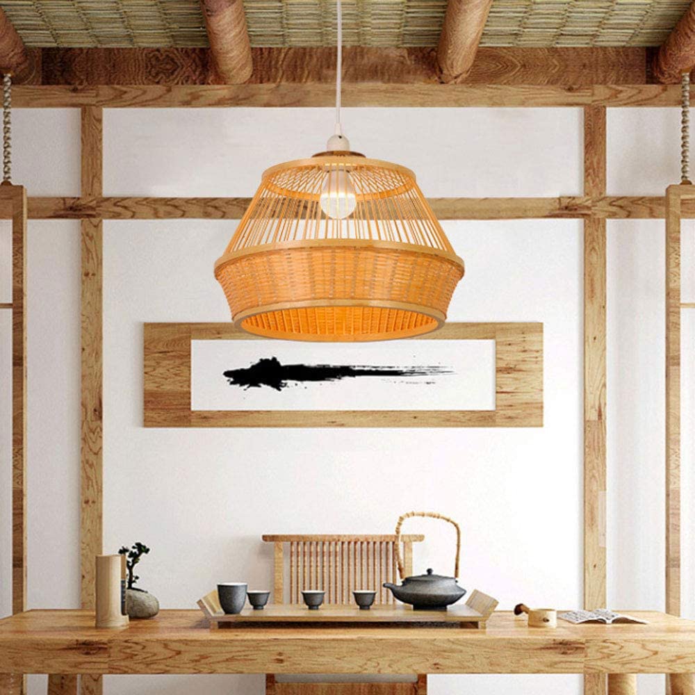 Lampadario A Sospensione In Rattan E Bambù 3 Luci – Rustico Fattoria, Cesto Intrecciato, Regolabile 150cm