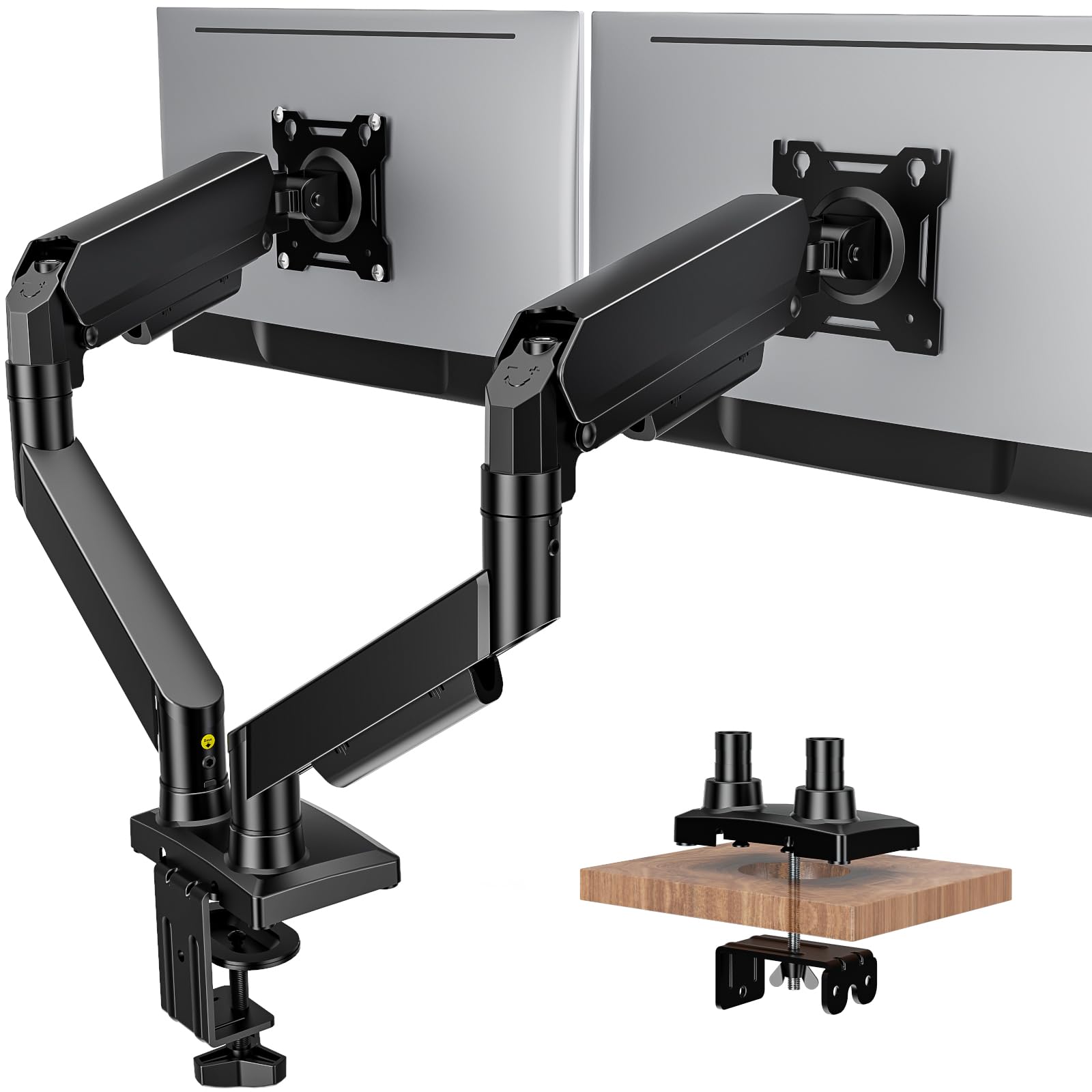Hemudu Bras de Moniteur Double à Ressort Pneumatique, Support Double de Moniteur pour Bureau Réglable (jusqu'à 9kg) pour Écrans de 17 à 32 Pouces, Compatible avec VESA 75/100 mm, avec Écrou à C