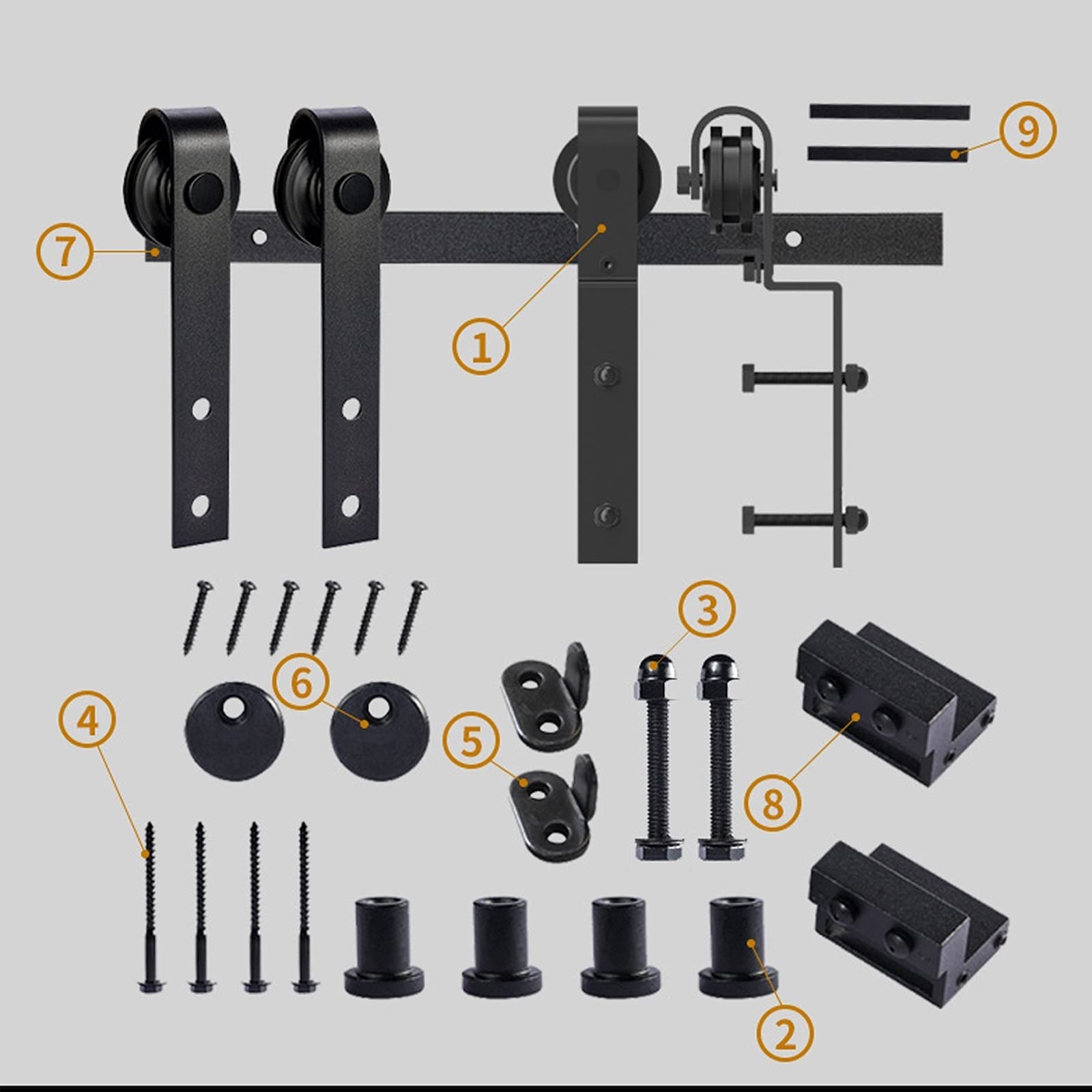Kit Scorrevole per Porta del fienile a Doppia Porta, Kit per Armadio Hardware per Porta del fienile in Acciaio Scorrevole retrò, Kit Hardware per Porta del fienile Nero (Dimensioni : 160 cm)