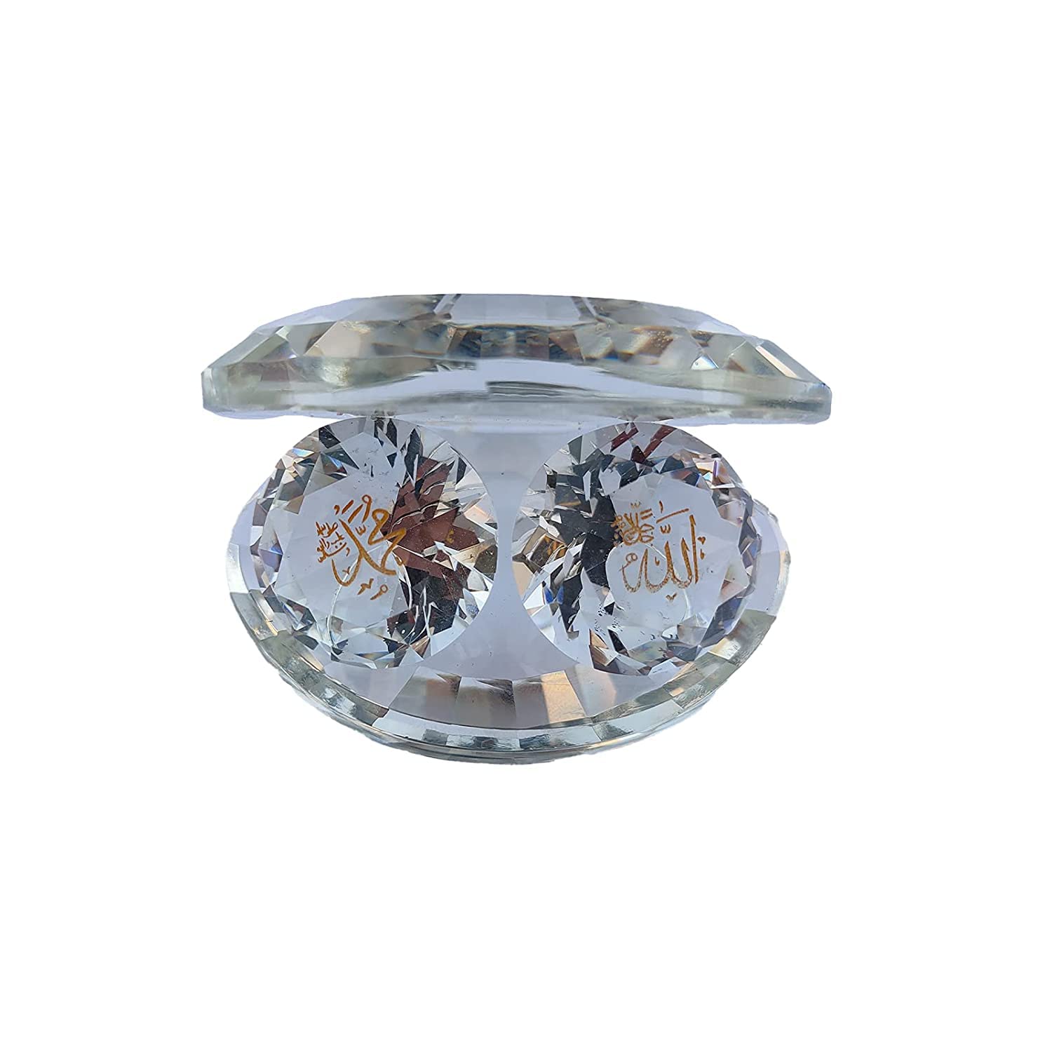 CHUNGROOCHUNGROO Allah Mohammed Crystal SHOWPIECEC Crystal Diamond Shaped/Allah Mohammed Printed Diamond Home, Office and Car Dashboard Idol Showpiece