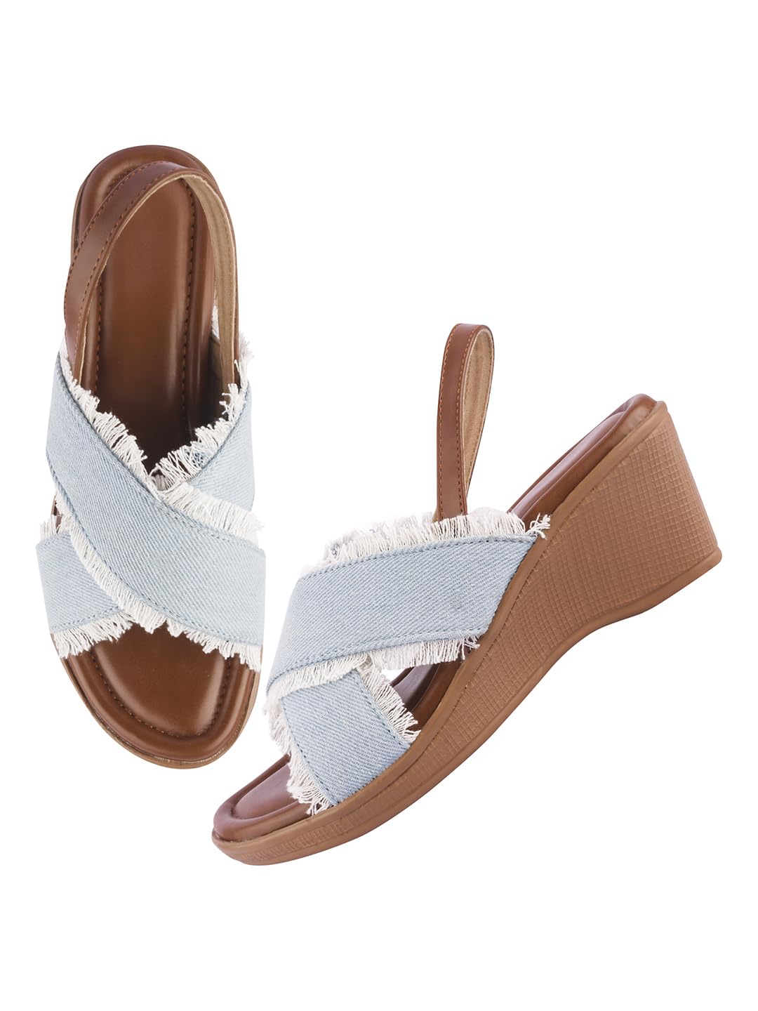 TRYME Versatile Wedge Slip On Sandal Denim Strap Durable Stylish Platform Party Heels For Womens & Girls (B0D3X1MG6R) Amazon Price History, Amazon Price Tracker