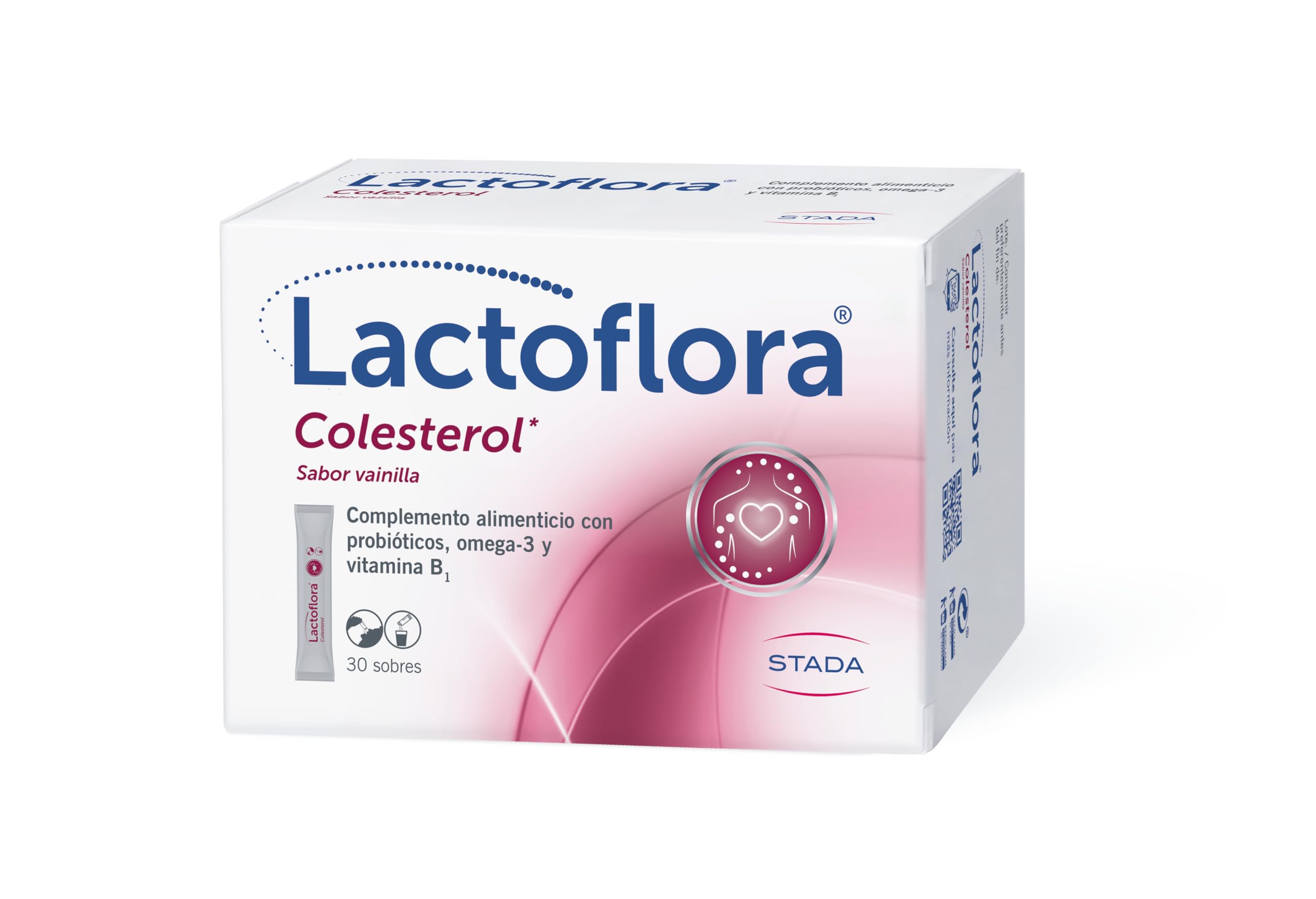 Lactoflora, Complemento Alimenticio Natural para el Colesterol, Probióticos, Omega 3 y Vitamina B1, 30 Sobres Sabor Vainilla