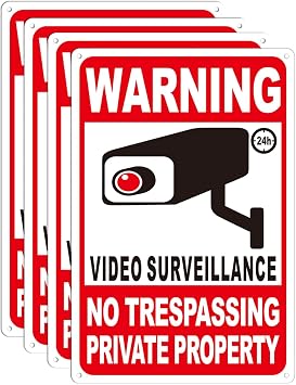 4-Pack Private Property No Trespassing Signs, 12"x8" Outdoor Video Surveillance Signs With Reflective Material for Property Security