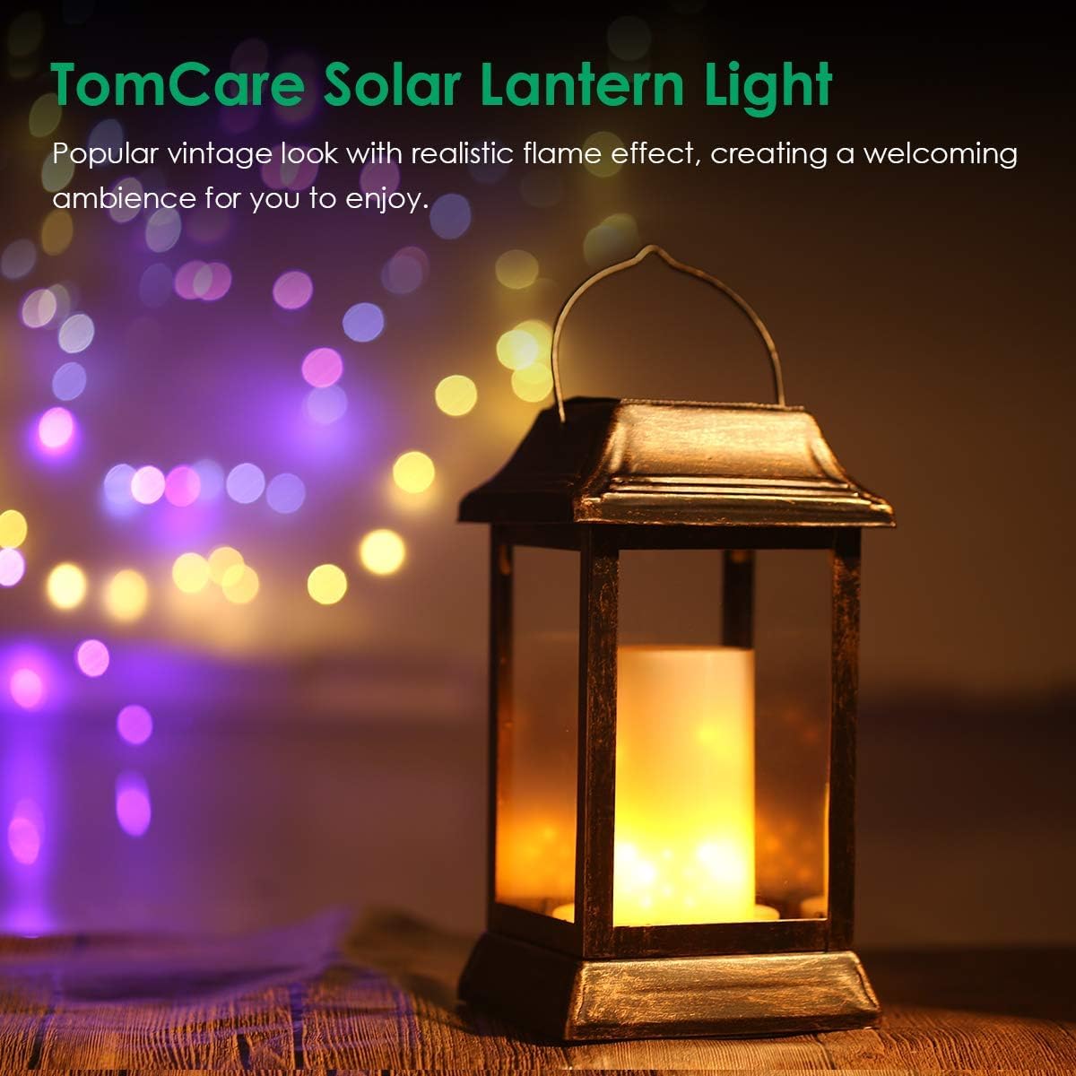 TomCare Solarleuchten, Metall, flackernde Flamme, Solarlaterne, Outdoor-Hängelaternen, Beleuchtung, strapazierfähig, solarbetrieben, wasserdicht, LED-Flammenlichter für Terrasse, Garten
