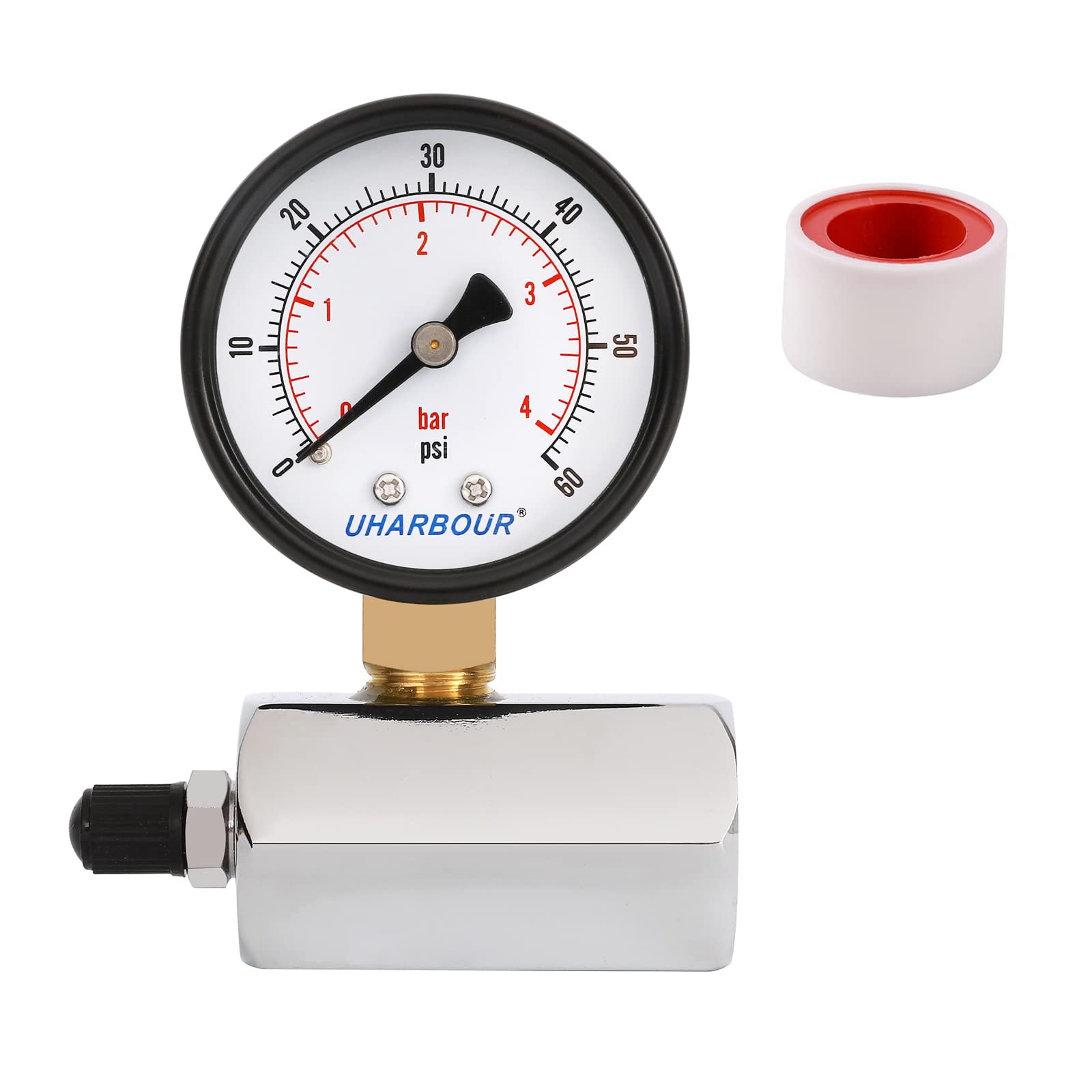 Gas Pressure Test Gauge Range to 60psi,Double Scales Gas Pressure Test Measurement Device with 3/4" FNPT Connection and 8V1 Realease Valve Chome Body…