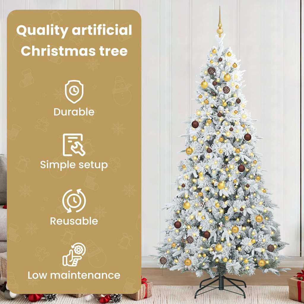 vidaXL Albero di Natale Artificiale con Rami Pieghevoli Bianco 240 cm, Albero di Natale a forma di cono, decorazione resistente, luci festive con stringa bianca calda