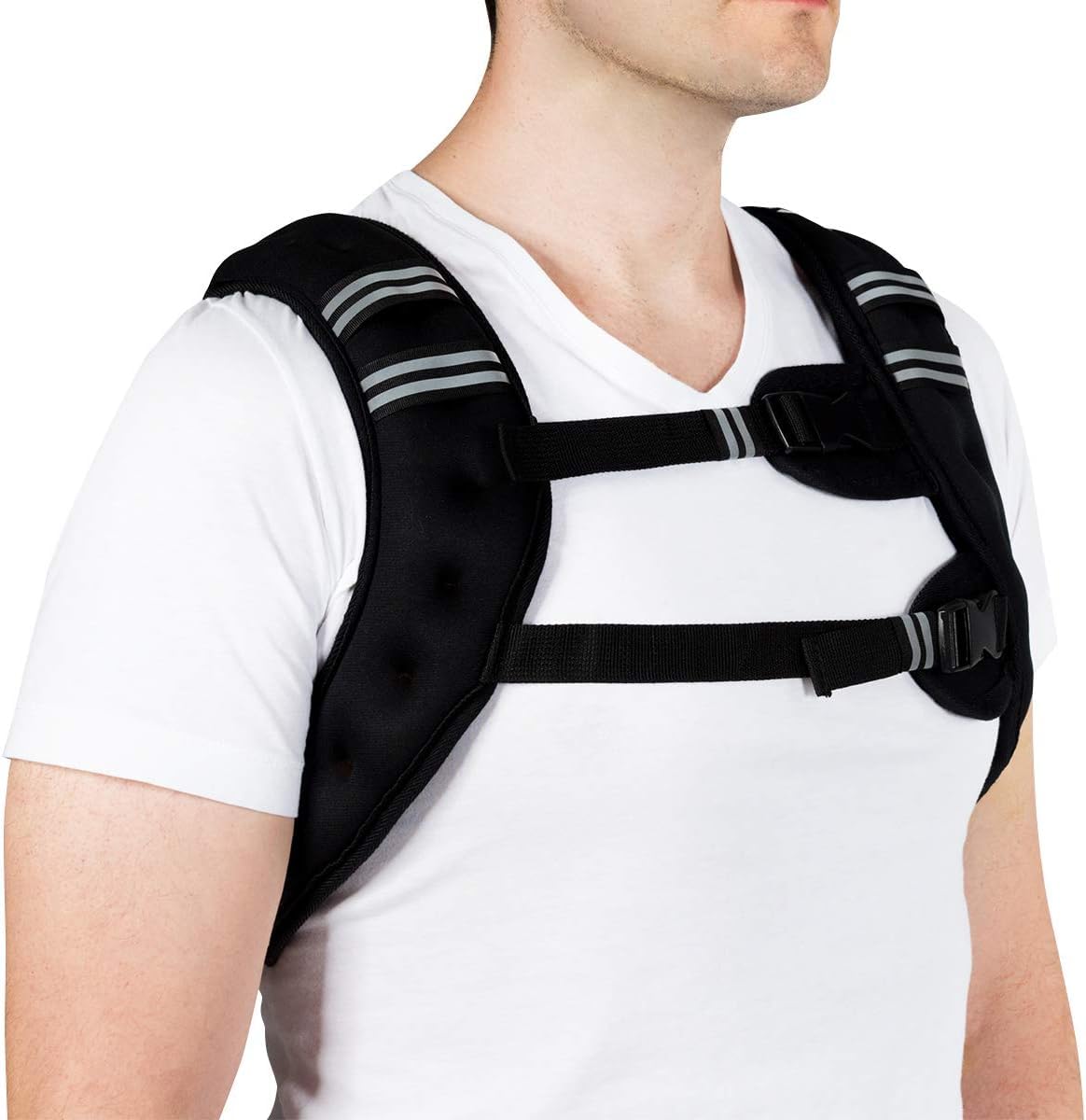 GOPLUS Chaleco lastrado ajustable para ejercicio, relleno de arena de hierro con correa de hebilla ajustable y banda reflectante, chaqueta lastrada para entrenamiento físico, color negro