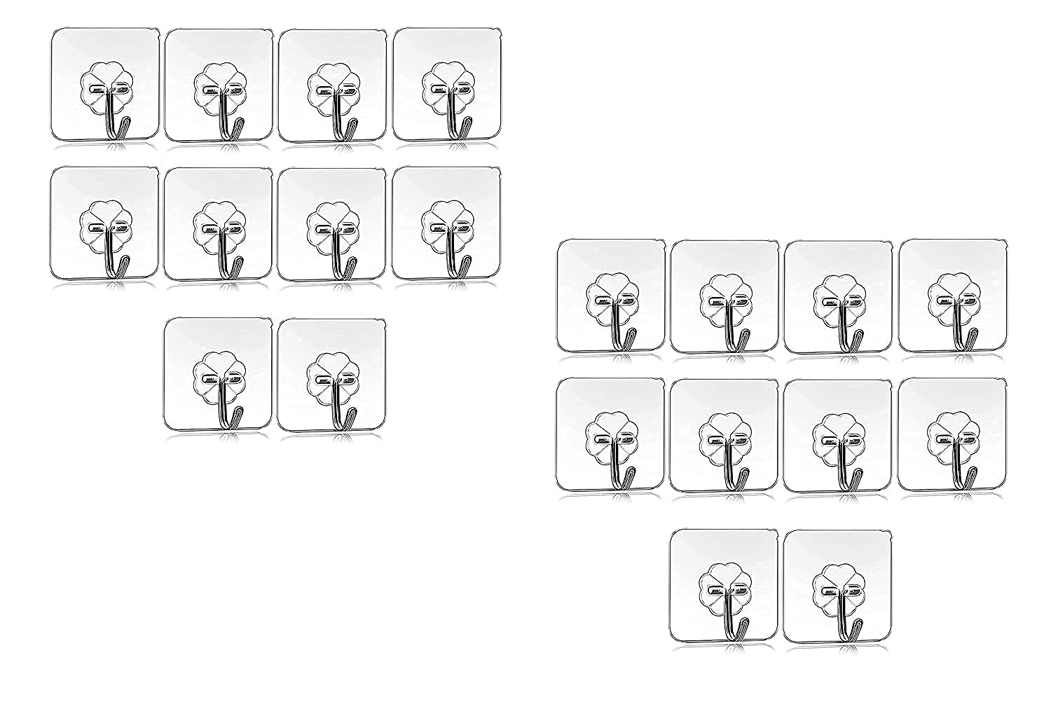 TECHNOVIBES™ Adhesive Wall Sticky Hooks Heavy Duty Utility Hook Transparent Reusable Wall Hangers 10KGS/22lb Waterproof for Home Kitchen Bathroom Bedroom Dorm Keys Bag Towels – Plastic, Pack of 20