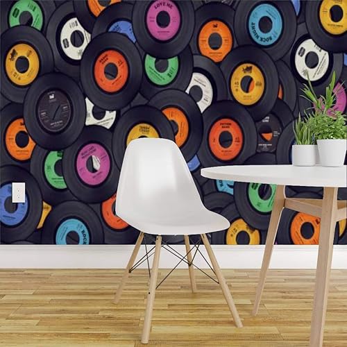 Miniatura 4 de Papel tapiz autoadhesivo con fondo de música retro, papel tapiz autoadhesivo para pared grande, película de vinilo extraíble, estante de papel,