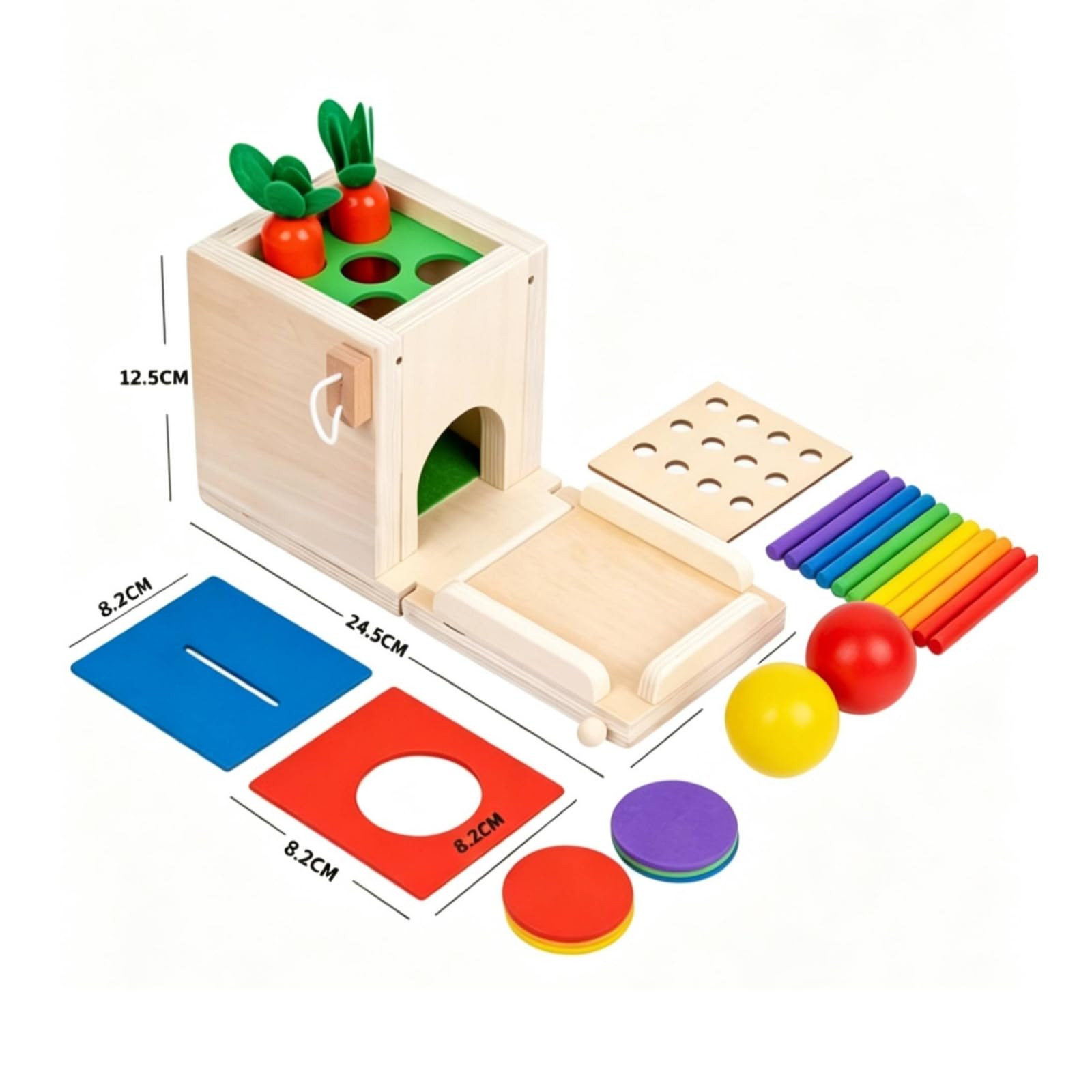 Scatola Educativo con Accessori Interattivo Scatola Educativo in Legno Atossico Gioco di Incastro in Legno per Neonati, Asilo