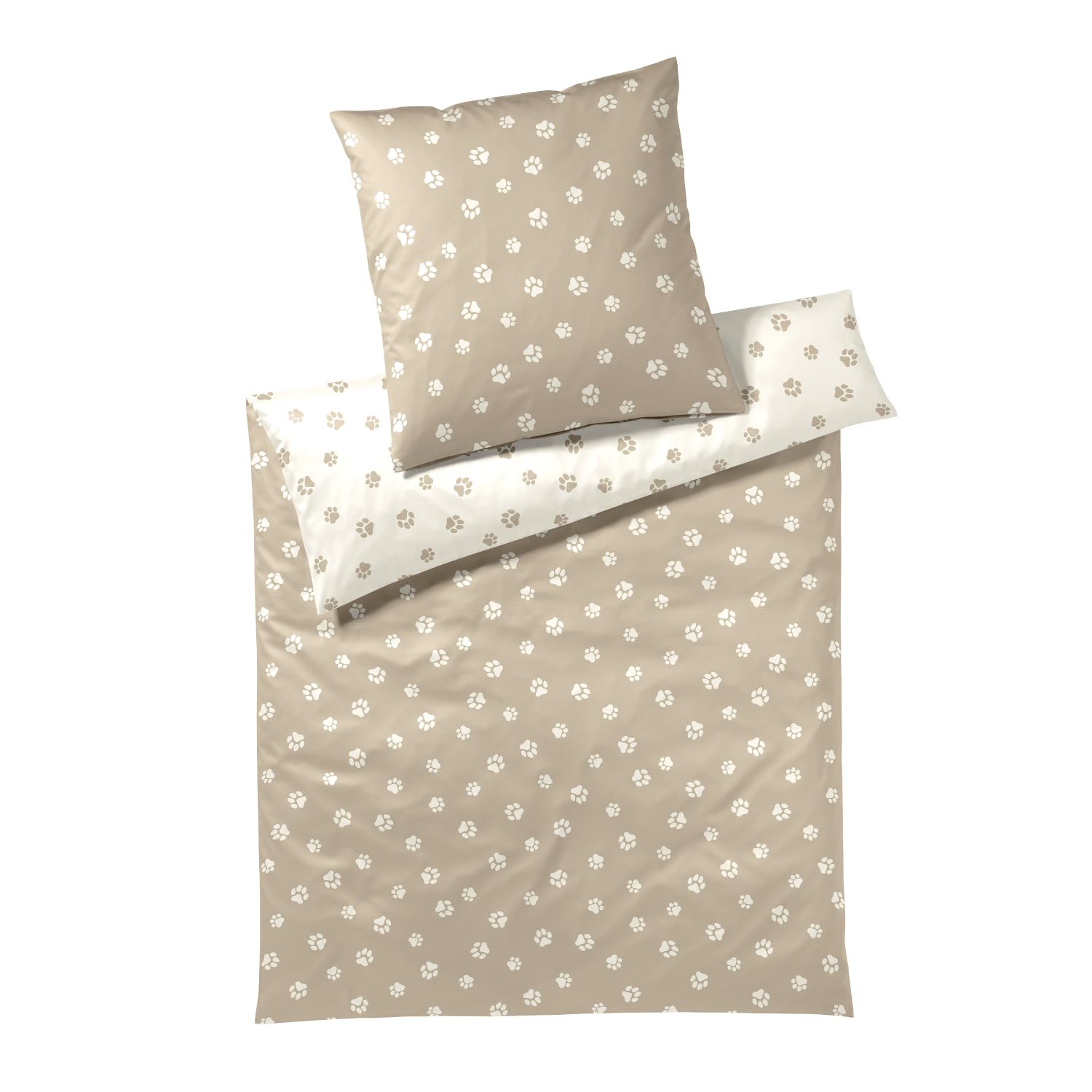 Paws Mako-Satin Bettwäsche-Garnitur – Natur-Beige, 135x200+80x80