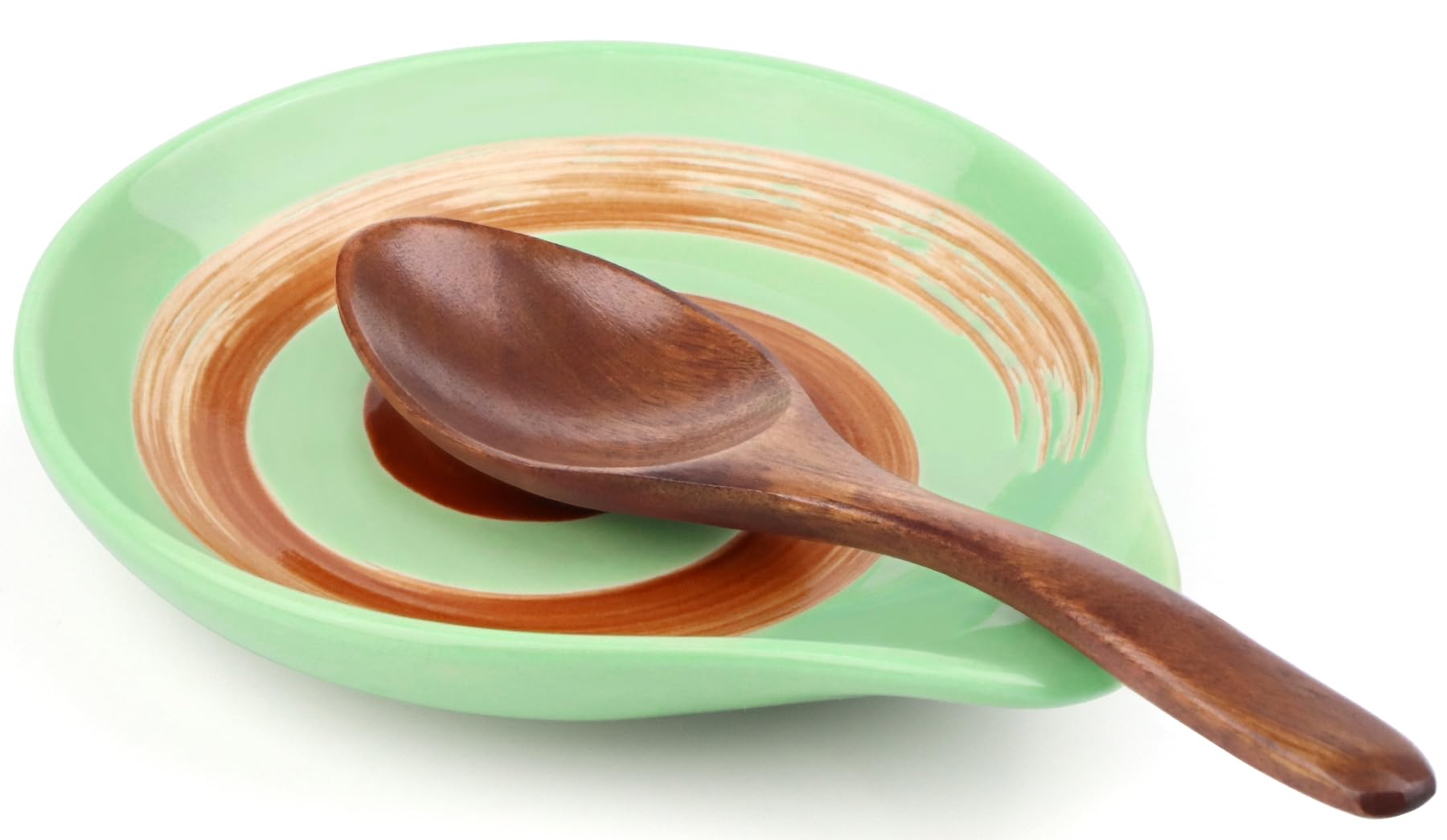 VanlonPro Ceramic Spoon Rest, 5 Inch Spoon Holder for Stove Top, Kitchen Counter, Utensils, Ladle, Coffee Spoons, Cooking spoons, Spatula, Housewarming Gifts, Green &amp; Hand-painted Swirl
