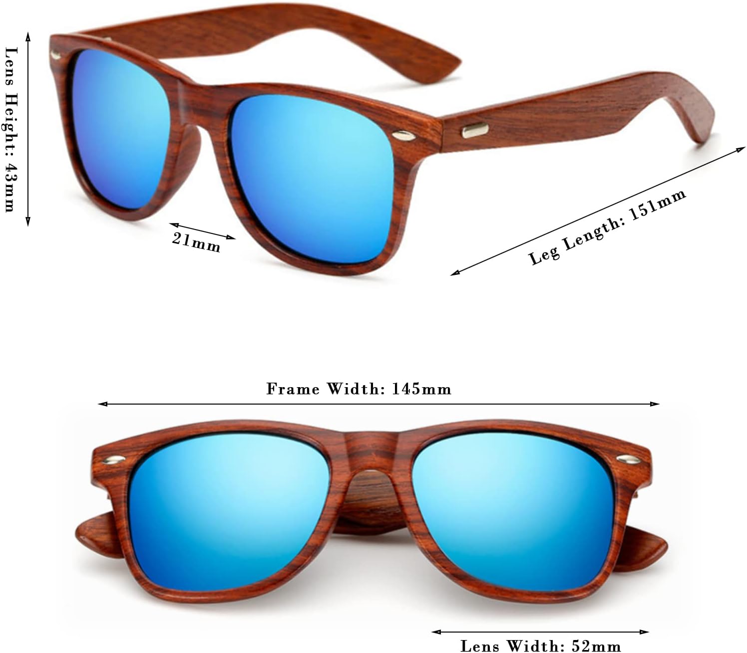 Long Keeper Wood Sunglasses for Men Women Vintage Real Wooden Arms Glasses - Image 2