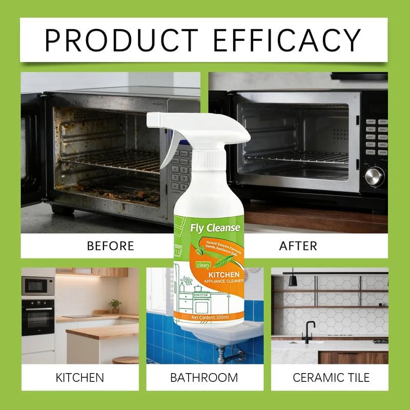 FlyCleanse Spray, FlyCleanse Kitchen Cleaner, Electrolyzed Ion Kitchen Cleaner Spray, Natural Enzyme Formula Liquid Cleaner for Household Appliances & Easy Cleaning Solution (3pcs, 300ml)