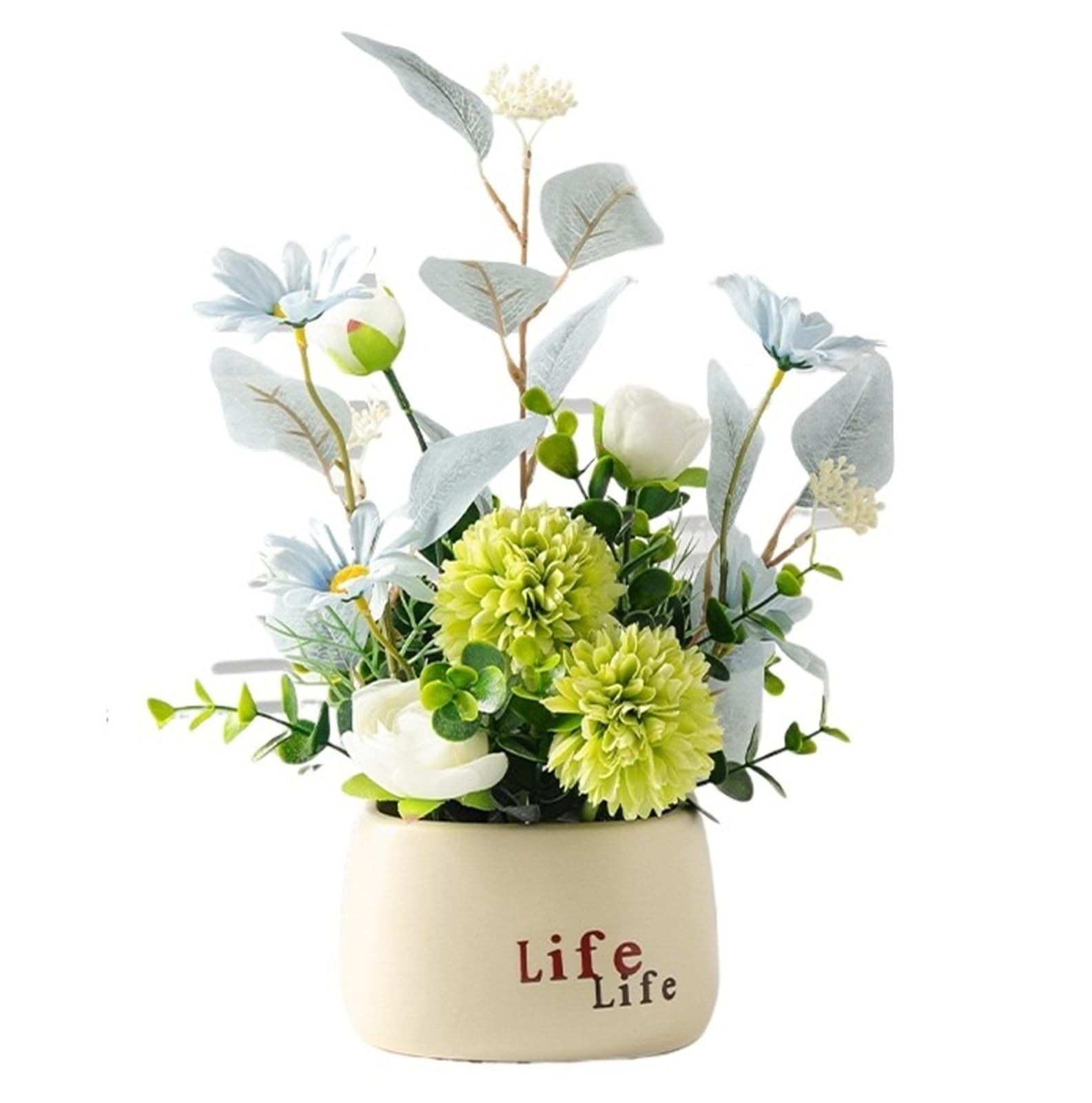 FORVEXILLA Artificial Sunflower Arrangement Ceramic Pot Fake Floral Ornament Decor Greenery