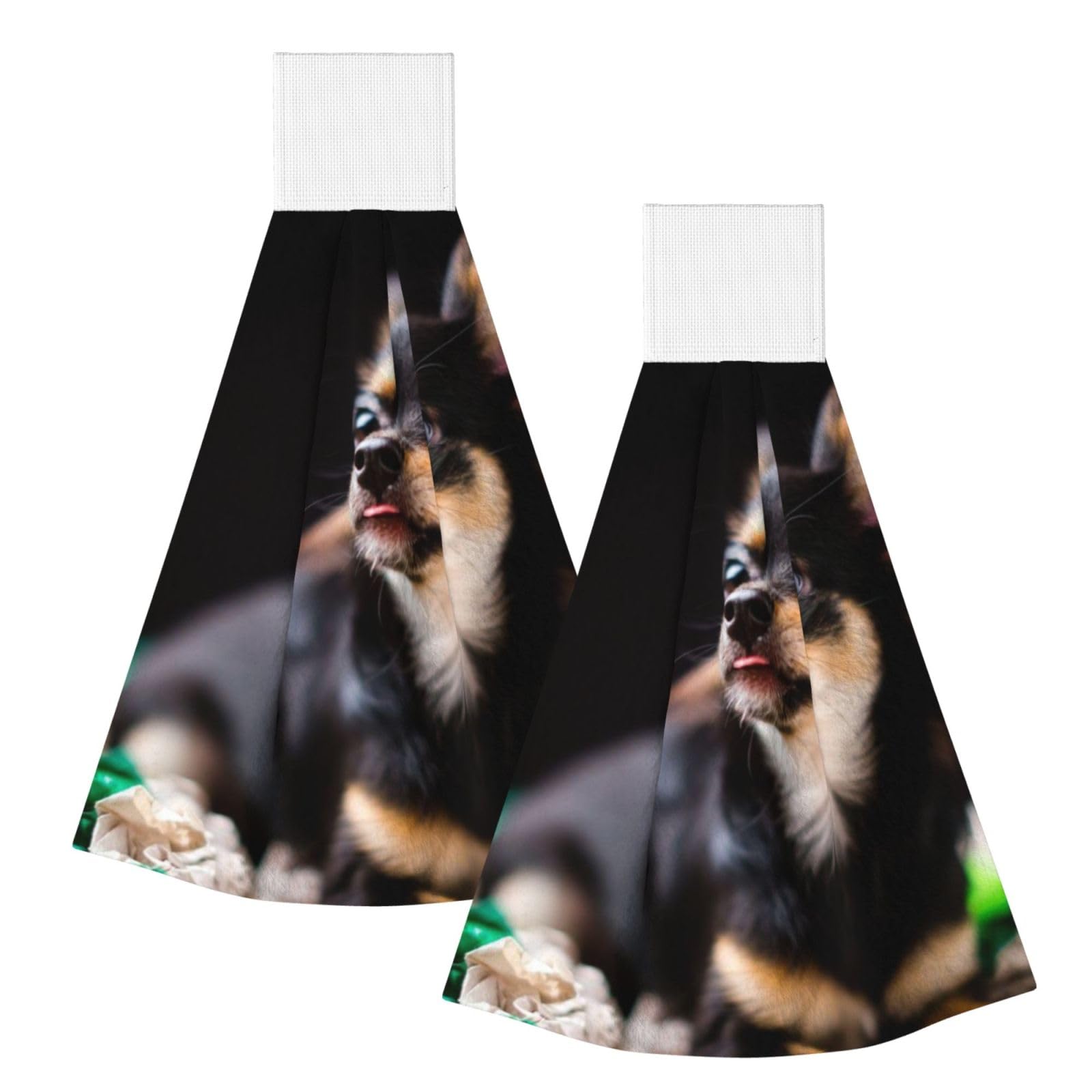 DOPKLNA Chihuahua Dog Cute, 2 Pcs Hanging Coral Fiber Hand Towels for Bathroom, Absorbent Kitchen Towels