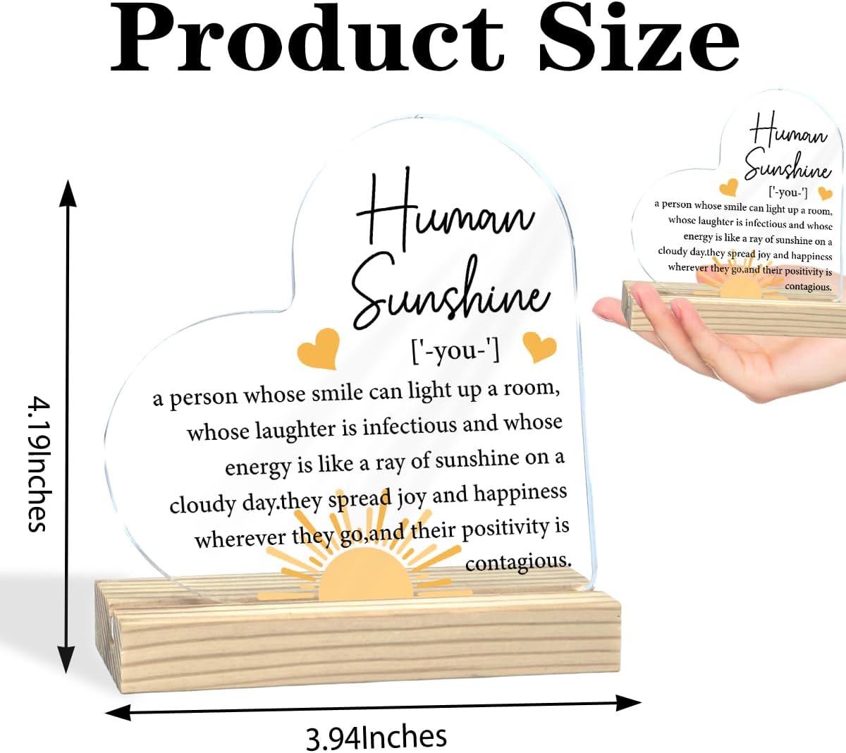 Human Sunshine Motivational Gift for Women Men - Inspirational Acrylic Desk Decor Sign With Wooden Stand - 4×4.4 Inches - Gifts for Employee Appreciation Coworker Leader Teacher Coach Mentor - Image 3