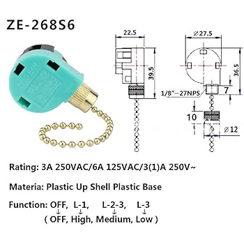 Amazon.com: Akahttbn 吊扇開關Zing Ear ZE-268S6,3 段速度4 線