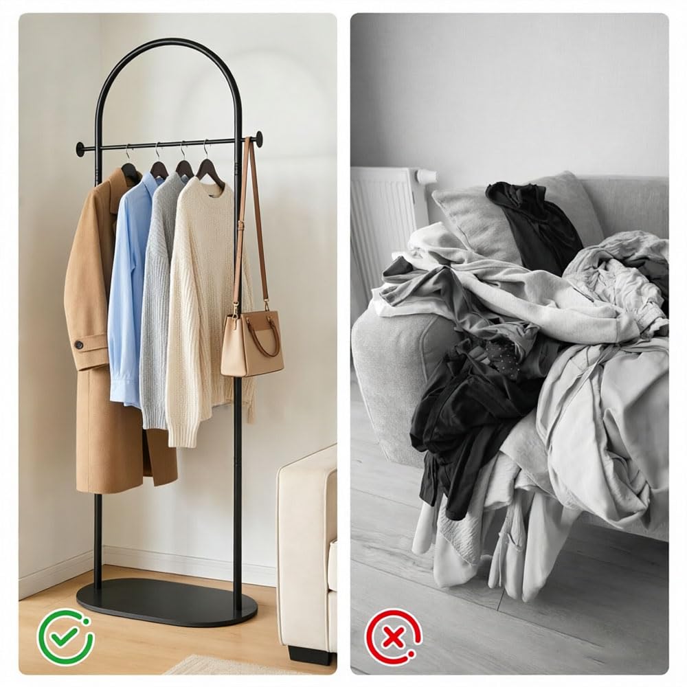 Kleine Kleiderständer, Freistehend Garderobenständer, Garderobe mit 2 Haken