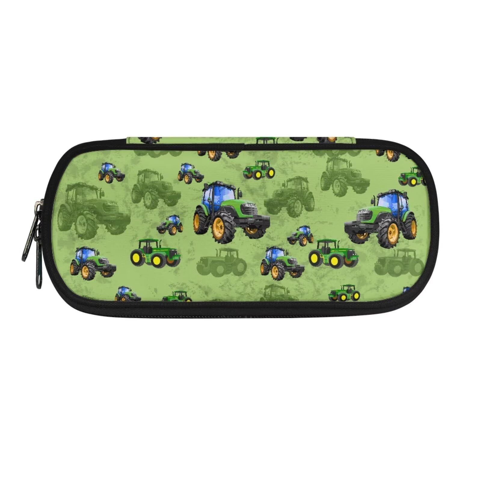 HUGS IDEA Green Tractor Grid Pencil Cases Portable Storage Bag Office School Supplies Stationery Organizer Pencil Pouch for Teen Adults Lightweight