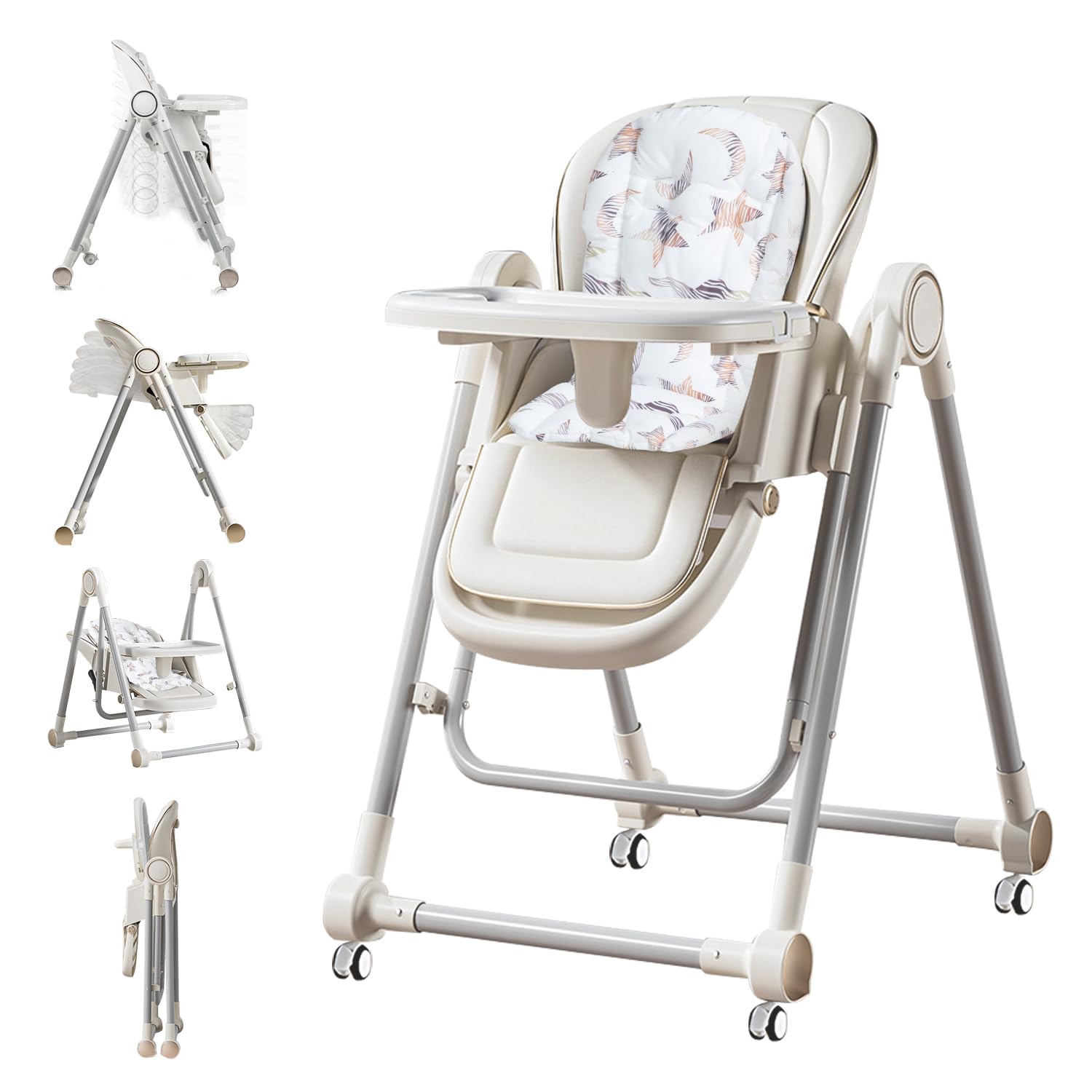 5 in 1 Baby High Chair Swing Combo - Foldable Baby High Chair with Removable Washable Soft Cushion