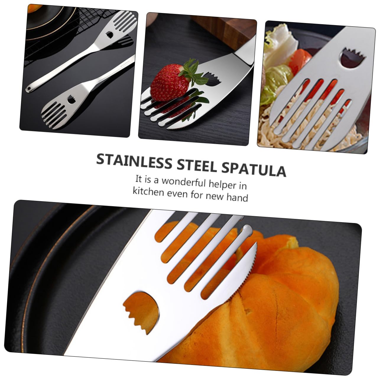 Happyyami 3piezas Espátula De Acero Inoxidable Para Cocinar Herramienta Multifuncional De Repostería y Parrilla Para Freír Cortar y Mezclar La Cocina