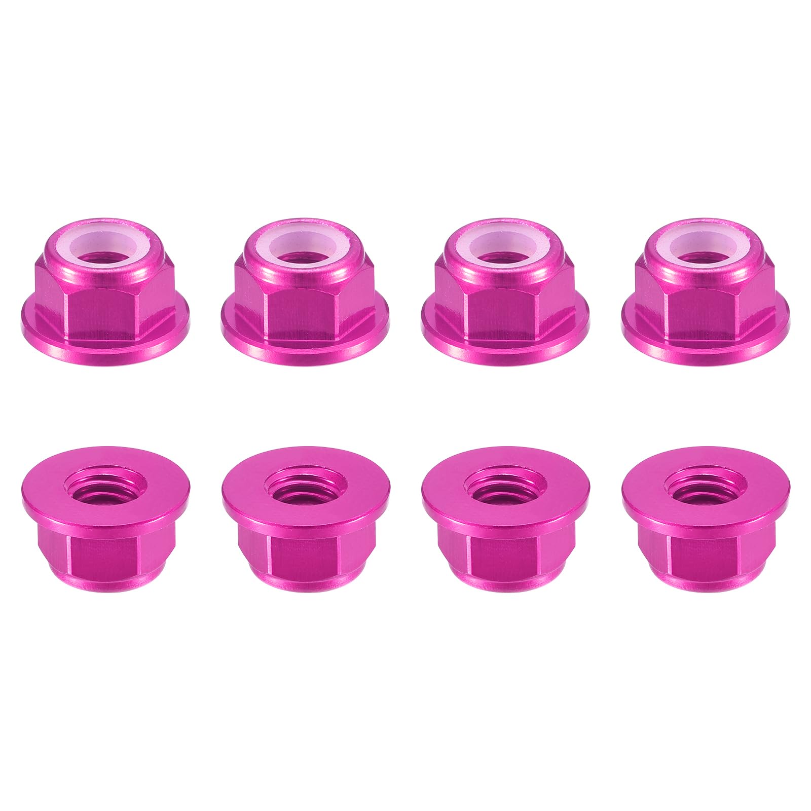 sourcing map Nylon Insert Hex Lock Nuts, 8pcs - M4 x 0.7mm Aluminum Alloy Self-Locking Nut, Anodizing Flange Lock Nut for Fasteners(Pink)